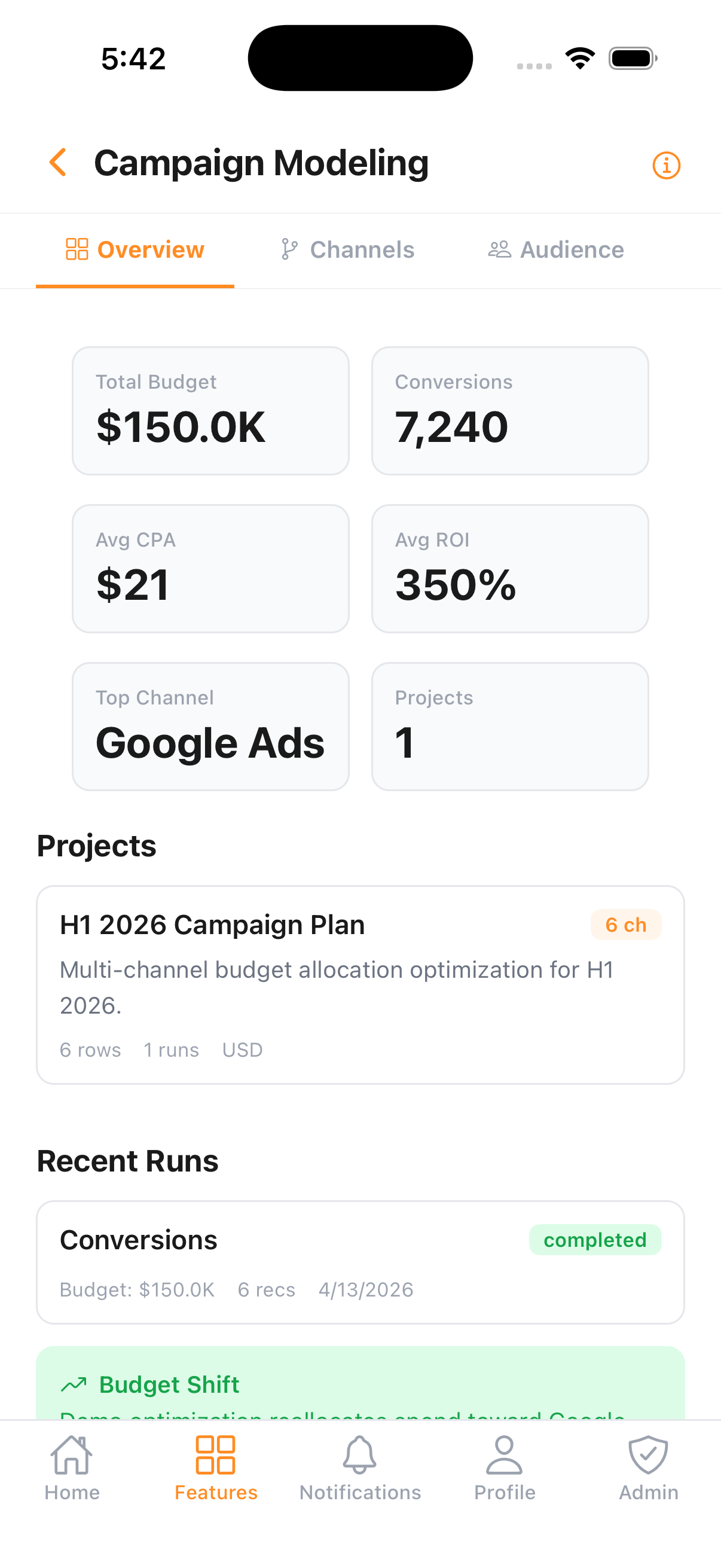 Campaign Modeling on mobile
